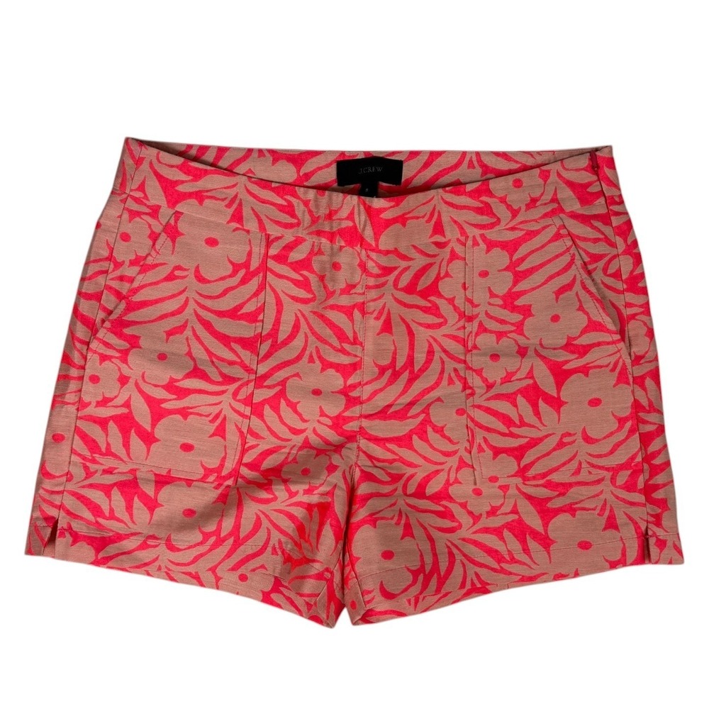 J.Crew Women's Size 8 Pink Tropical Floral Linen Blend Shorts Pockets Summer